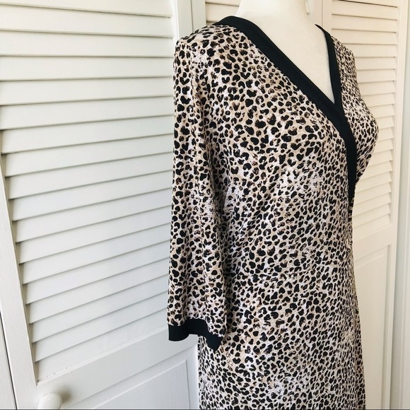 2/$50 CREATION L Brown Wrap Look Leopard Midi Dress Size 8 - Picture 7 of 13